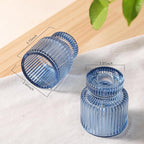 DARJEN 6 Pcs Blue Glass Candlestick Holders with Vertical Stripes - Irregular Shaped, Dual-Use for Taper Candles & Votive/Tea Lights, Candle Holders for Dining Table, Wedding, Party, Home, Gifts