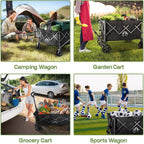 Night Cat Collapsible Wagon for Camping: 150L Garden Gart with Wheels Heavy Duty - Folding Utility Wagon for Outdoor