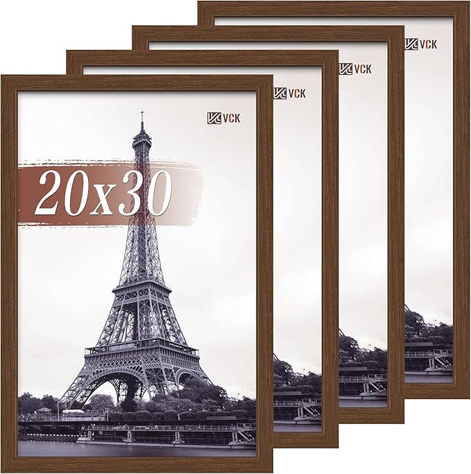 VCK 20x30 Poster Frame Set of 4 - Brown, Gallery-Quality Wood Picture Frames, 1.1-Inch Wide Border, Polished Plexiglass, Vertical or Horizontal Wall Display for Photo/Art/Prints, Brown
