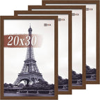 VCK 20x30 Poster Frame Set of 4 - Brown, Gallery-Quality Wood Picture Frames, 1.1-Inch Wide Border, Polished Plexiglass, Vertical or Horizontal Wall Display for Photo/Art/Prints, Brown