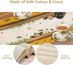 Watercolor Honeycomb Table Runner, Farmhouse Spring Summer Autumn Fall Floral Daisy Bee Print Kitchen Dining Table Decoration for Home Party Decor, 13x108inch