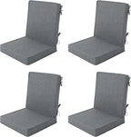 Outdoor Chair Cushions, Water-Resistant & Fade-Resistant, Patio Furniture Lawn Dining Chair Seat Replacement with Mid Back, Ties Zipper, Removable Cover, 18 x 16.5 Inch, Set of 4, Dark Grey