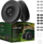 4.10/3.50-4 Tire and Wheel Flat Free,10-Inch Solid Wheel Replacement with 5/8 Extra 3/4 &1/2 Bearings,2.2" Offset Hub -Compatible with Hand Truck,Wheelbarrow,Dolly(Wave,Black)