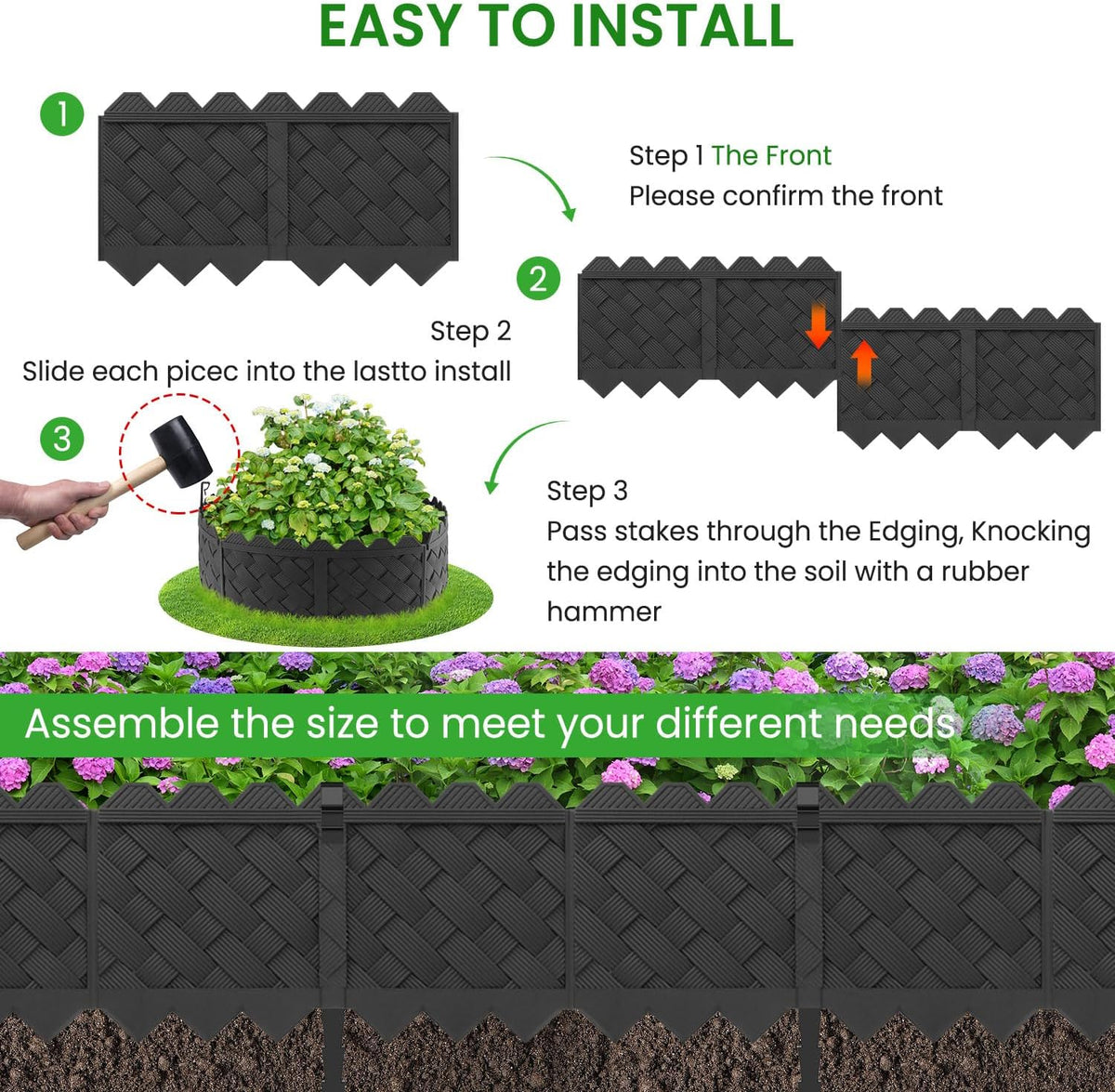 BLACKVINE 20Pcs 20ft (5'' Exposed Height) Plastic Landscape Edging Border,Flowerbed Garden Border Edging for Landscaping,Flower Bed Lawn Yard Edging Borders,Garden Edger Border Divider - 3D Weaving
