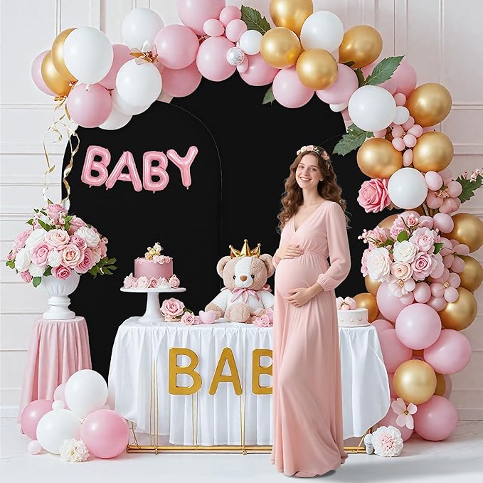 Wedding Arch Covers Arch Backdrop Cover Arch Stand Covers 7.2FT 6.6FT 6FT Set of 3 Arch Cover Spandex Fabric Stretchy Backdrop for Wedding Birthday Party Decoration Baby Shower (Black, Cover Only)