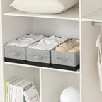 linen closet organizers and storage, 3 Pack Large Storage Baskets, Washable, Clothing Storage Bins with Handle, Closet Organizer for Storage Sweater,Sheets (gray black, 16"x9½"x6¾")