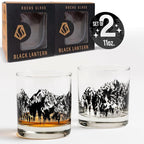 Whiskey Glasses with Hand-Printed Mountain Range - Set of 2 Rock Glasses with Dishwasher-Safe Print - 11oz. Rock Glasses