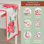 Maison d' Hermine Table Runner 100% Cotton Double Layer Table Runners 72 inches Long for Thanksgiving Christmas Decorations Home Kitchen Dining Party Wedding (Poinsettia Christmas, 14.5" x 72")