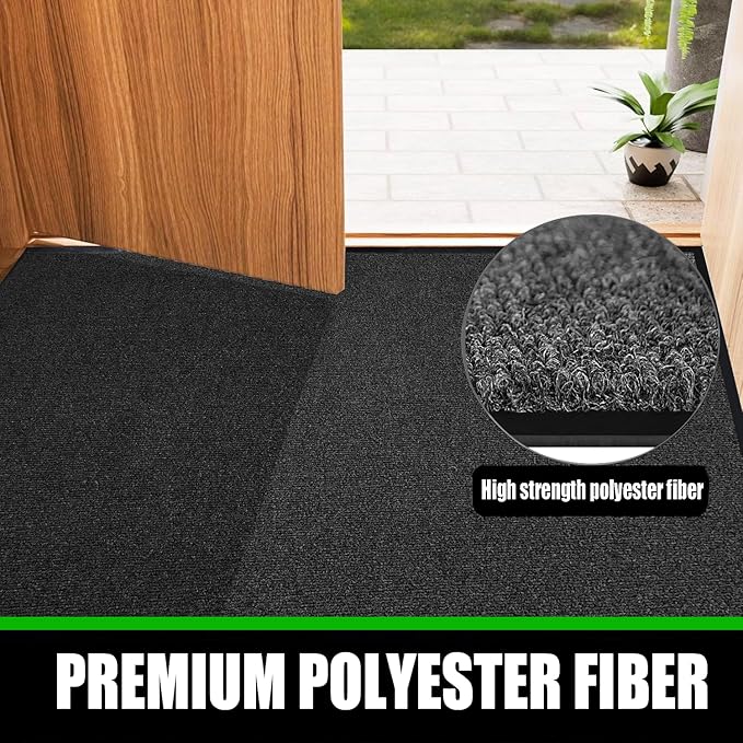 Commercial Grade Entrance Mat 3x5Ft Brush Step Entrance Rug with Striped Pattern&Rubber Border Indoor Outdoor Low Profile Rubber Entry Carpet Mat for Hallway,Home,High Traffic Area,Black