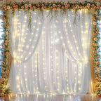10ft x 10ft White Chiffon Backdrop Curtain with Lights String for Parites Wedding Wrinkle Free Curtain Photo Backdrops Drapes for Baby Shower Birthday Party Home Decorations
