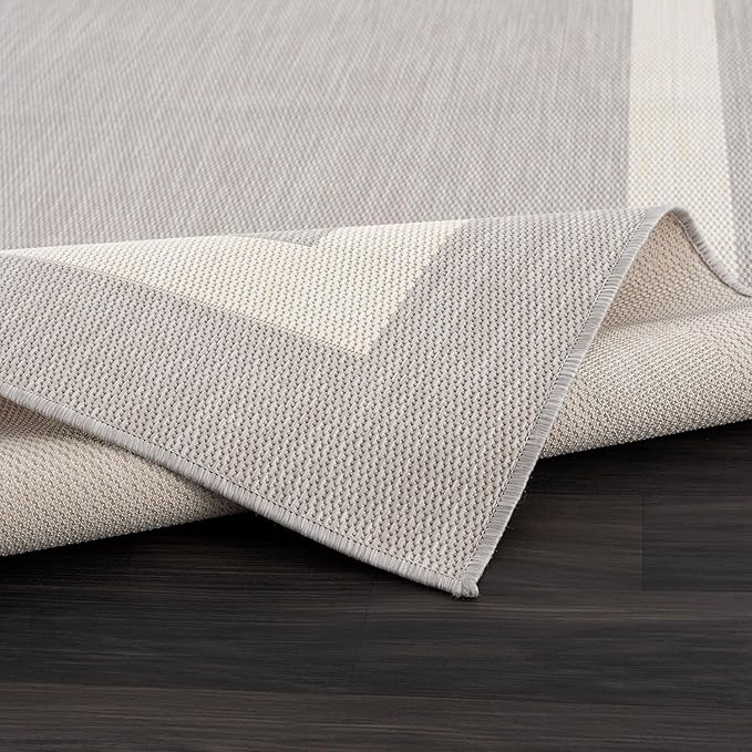 CAMILSON Outdoor Rug 8x10,Modern Outside Rugs for Patios Porches Waterproof Durable Washable Non-Shedding, Easy-to-Clean Indoor Outdoor Area Carpet (8 x 10, Bordered - Gray/White)
