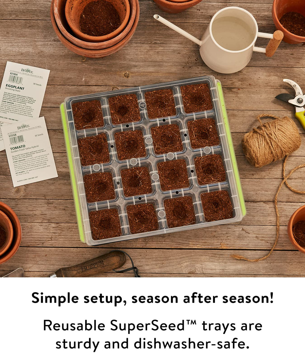 Burpee SuperSeed Starting Tray | 16 XL Cell | Reusable & Dishwasher Safe | for Vegetable, Flower & Herb Seeds | Indoor Grow Kit for Deep-Rooted Seedlings, Green
