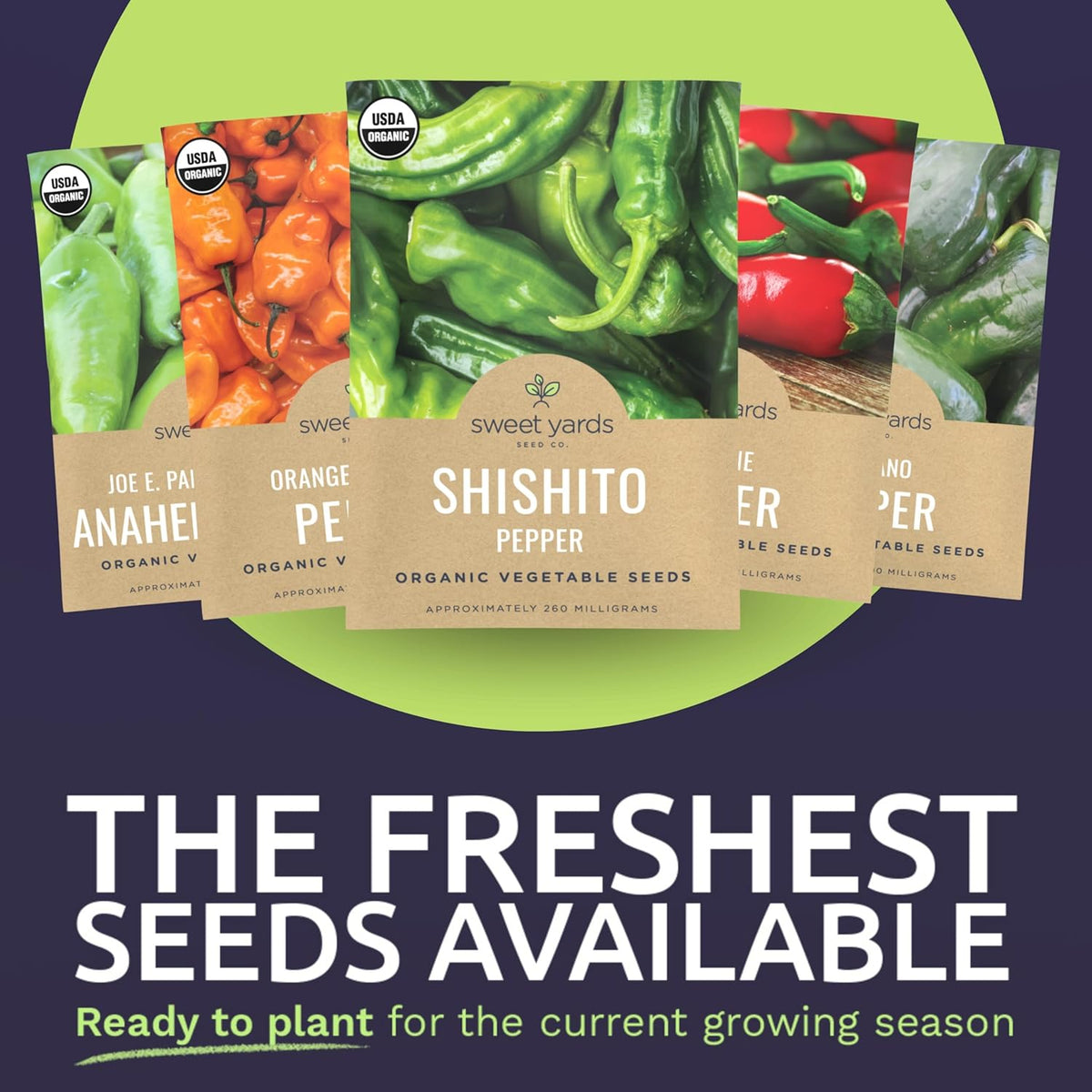 Organic Pepper Seeds (Sweet and Hot) Variety Pack - 14 Individual Packs - 2025 Season - Cayenne, Orange Habanero, Shishito and More! for Indoor & Outdoor Planting (Non-GMO, Certified Organic)