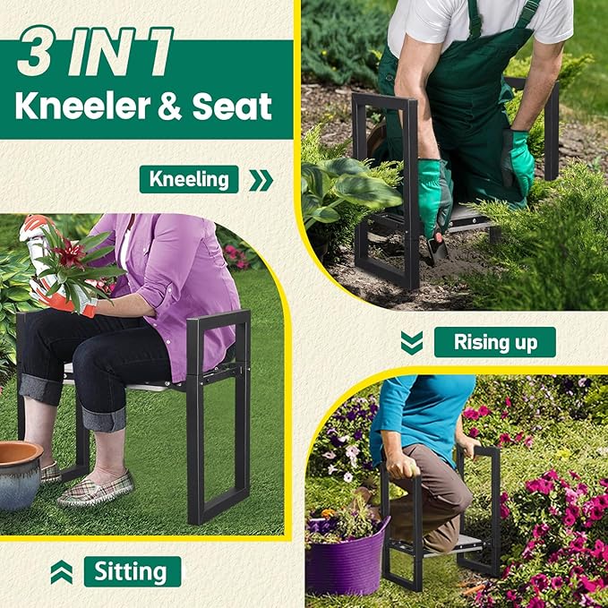 Garden Kneeler and Seat - Heavy Duty Folding Garden Stool with Handles, Stable Kneeling Device Bench Chair Gardening Tools Gifts for Women Men Seniors Gardeners Outdoor Weeding Planting