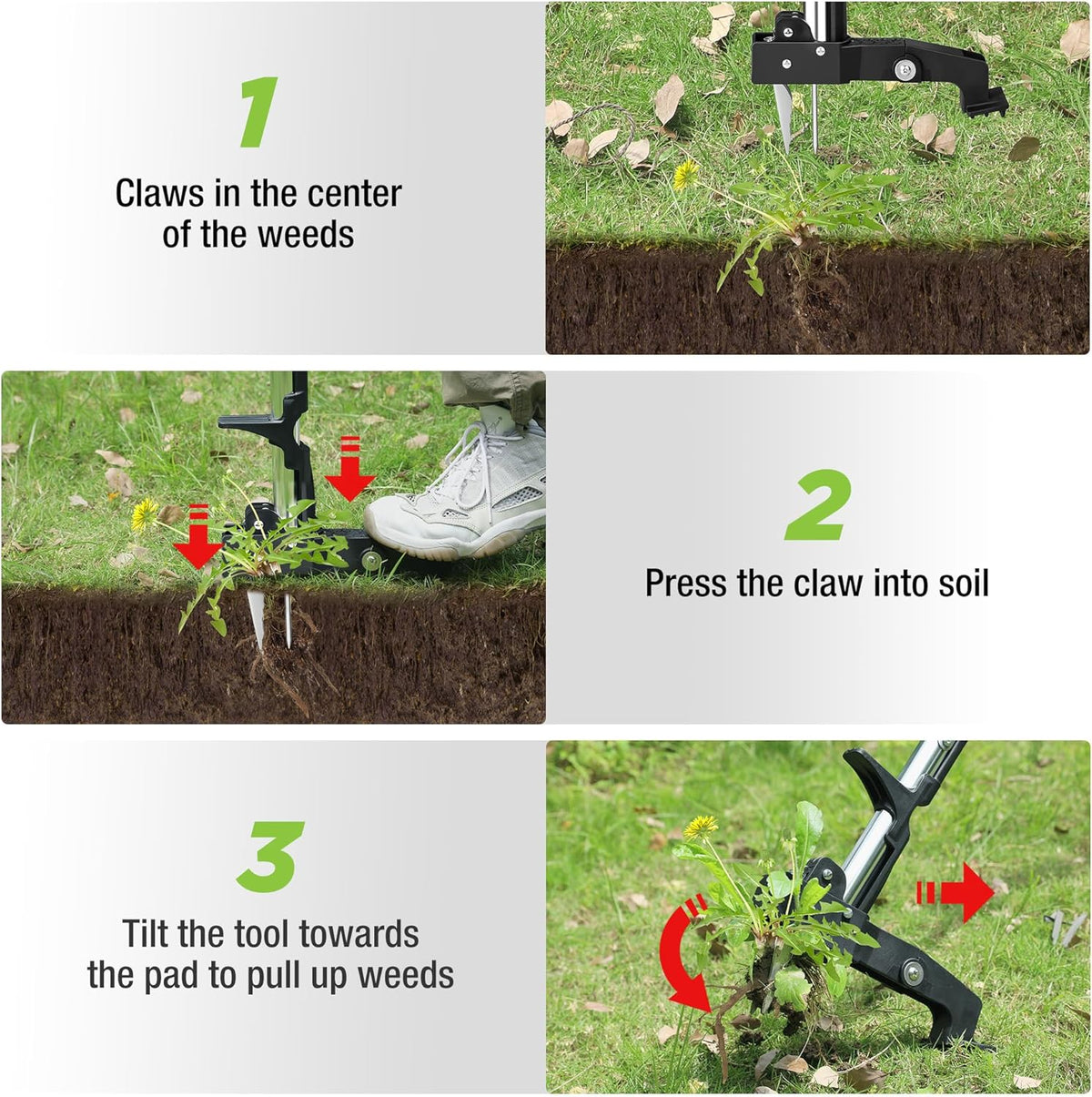WORKPRO Stand Up Weed Puller Tool, Garden Dandelion Weeder Puller with Ergonomic 39" Long Handle, 4 Claws Steel Head & Foldable Foot Pedal, Heavy Duty Root Remover Tool Without Bending or Kneeling