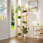 ROMGUAR CRAFT 6 Tier Bamboo Plant Stand Indoor, Wood Tall Flower Holder Corner Tiered Plant Shelf for Multiple Plants (Natural)