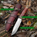 Fixed Blade Hunting Knife with Horizontal Leather Sheath YU-LN, 10.63" Bushcraft Knife for Men with Wood Handle, Gift for Men