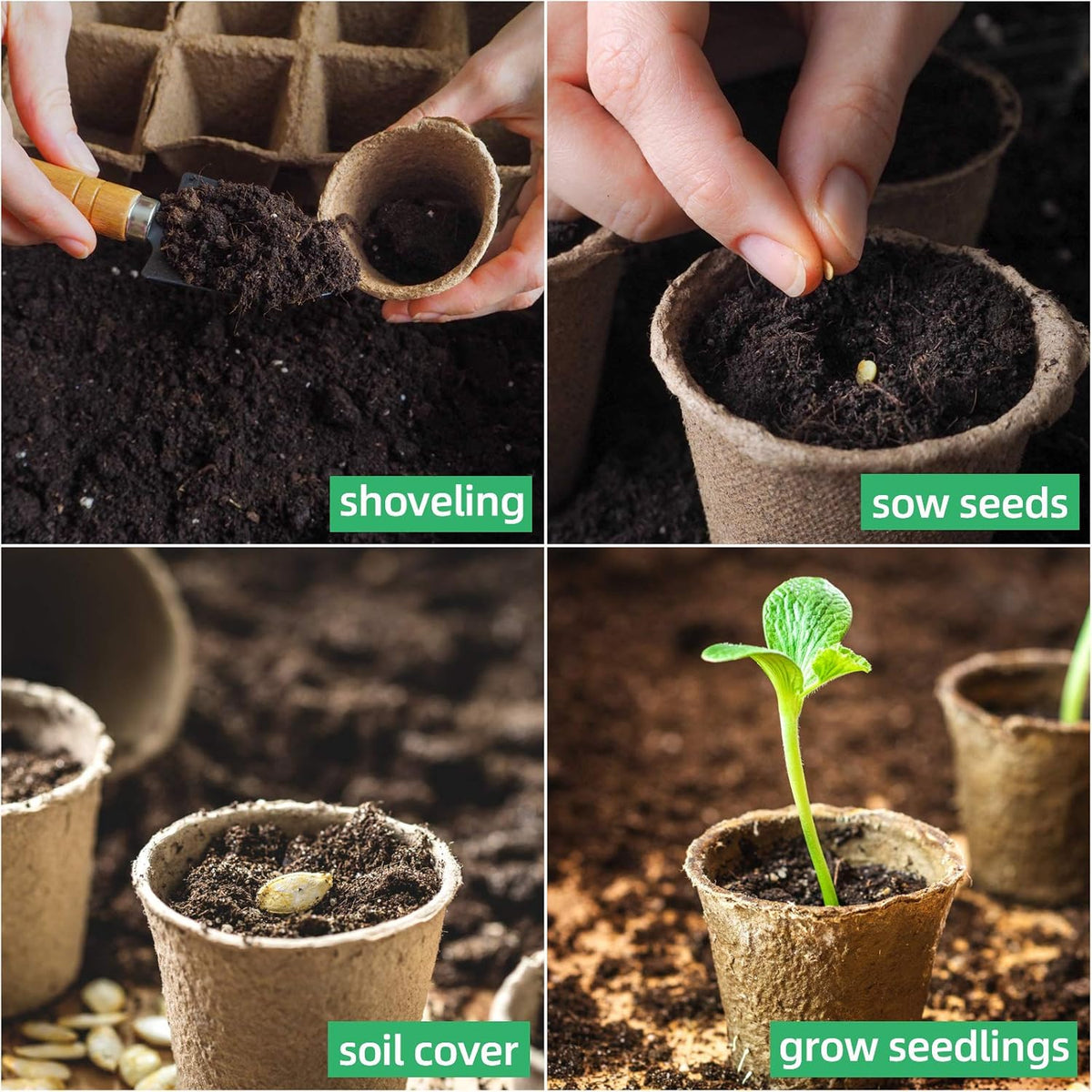 JERIA 200-Pack 3.15 Inch Peat Pots for Seedling with 200 Pcs Plant Labels,Outdoor Garden Germination Nursery Pots,Biodegradable Seed Starter Pots Kits