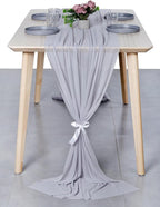 MDS Halloween Chiffon Table Runner - 15 Pack, 29 x 170 Inches, 14ft Each - Sheer Spooky Table Runners for Haunted House Parties, Trick-or-Treat Tables, Witchy Décor, Wedding & Events - Cool Gray