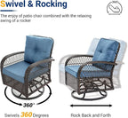 UDPATIO Patio Furniture Set 360 Swivel Chair 3 Piece Patio Set Wicker Outdoor Chair with Coffee Table for Yard, Bistro, Balcony, Blue