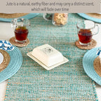 Chardin home Natural Jute Table Runner 13x36 Inch – Vintage Boho Rustic Table Decor – Handwoven Table Runner in Natural Jute and Aqua Turquoise – Farmhouse Dining or Console Table Accent