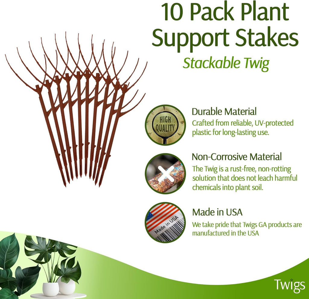 Stackable Plant Support Stakes, Stem Holder Structures for Indoor & Outdoor Use, Garden Accessories for Climbing & Potted Plants, Trellis Alternative - Begonia Red, 10 Pack, 17" L