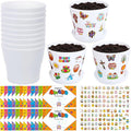 Domensi 30 Pack Garden Pot Craft Kit 4 Inch DIY Happy Easter Crafts for Kids Bulk Small Plastic Spring Flower Plant Pot Plastic Planter with Tray Drainage Holes with Tag, Certificate of Award, Sticker