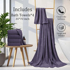 Extra Large Bath Towels Set 35x70 Inches - Purple Luxury 600 GSM Oversized Bath Sheet Towel,Ultra Soft Microfiber - Quick Dry,Highly Absorbent Shower Towels Spa Hotel Bathroom Towel Set (4-Pack)