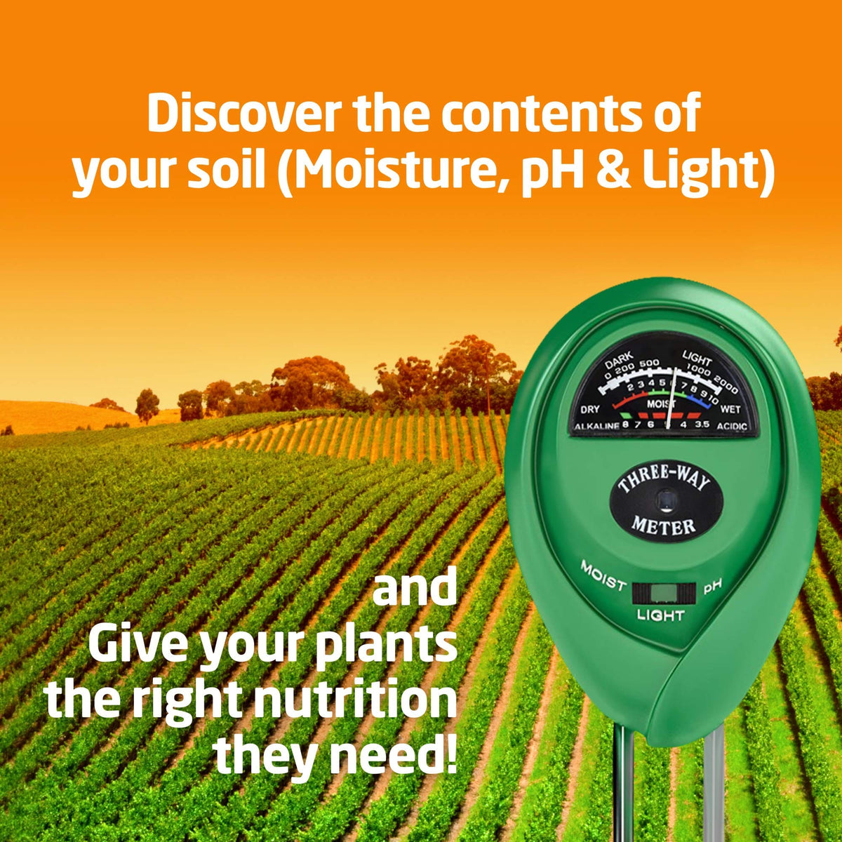 Soil Moisture Meter, Accurate Soil Moisture/PH/Light Meter Plant Soil Test Kit Indoor Outdoor Use, No Battery Needed Easy to Read Hygrometer Moisture Sensor Water Meter for Plants Lawn Farm Garden