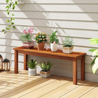 Tangkula Outdoor Wood Bench, 2-Person Backless Patio Garden Bench with Slatted Seat, Front Porch Dining Seating Furniture for Deck, Yard and Park (2)