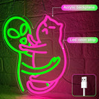 Alien Cat Neon Sign,Neon Signs for Wall Decor,LED Cat Alien Sign,Dimmable Neon Lights for bedroom,Man Cave,USB Powered Neon Light Sign,Cute LED Signs for Wall Decor,Alien Decor,Game Room