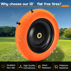 13" Flat Free Wheels Replacement for GOR Garden Cart Tires, 4.00-6 Solid Tires with 5/8"Bearings, 13" No Flat Wheels for GOR Garden Carts/Hand Trucks/Garden Carts（Orange）