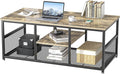 VECELO Coffee Center Table with Storage for Living Room Office Reception, Industrial Mesh Shelf, 39.4 Inch, Grey