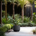 Kante Round Fulted Planter, 14 Inch Dia Large Concrete Plant Pots with Drainage Hole and Rubber Plug, Modern Decor for Indoor Outdoor Plants, Flower, Black