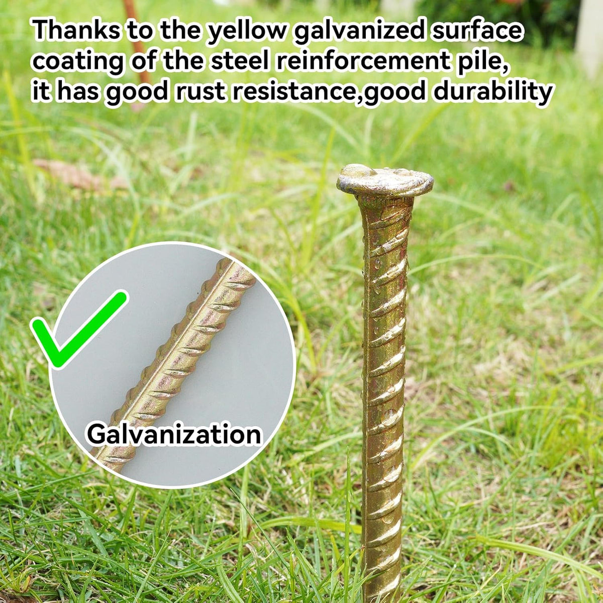 16 Inch Rebar Stakes - 1/2 Inch Diameter Galvanized Steel Ground Anchors - Heavy Duty Plant Support Garden Stake for Speed Bump, Wheel Stop, Tent (10 Pack)