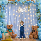 10ft x 7ft Baby Blue Chiffon Backdrop Curtain with Lights String for Parites Wedding Light Blue Curtain Photo Backdrop Drapes for Baby Shower Birthday Party Home Decorations