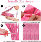 12 Pack Pink Backdrop, 3.28 FT x 7.05 FT Foil Fringe Curtains, Metallic Pink Tinsel Curtain Party Streamer Birthday Backdrop for Girl, Brithday Decorations Bachelorette Party Supplies