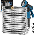 Garden Hose 50FT, Water Hose with 10 Function Nozzle, Garden Hose Metal with Leak-proof Connectors, Kink-Free & Ultra Flexible, Rust/Pet/Puncture Proof for Lawn, Yard, RV, Car Wash, 550PSI