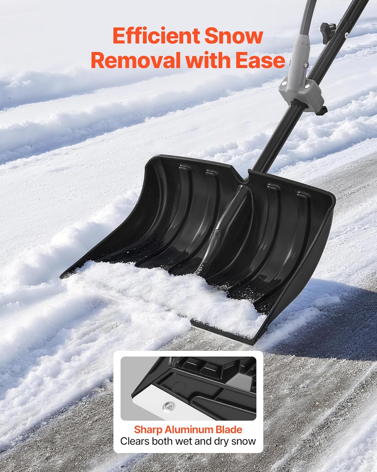 VEVOR Snow Shovel for Driveway, 18 in Wide Plastic Snow Shovel with Assist D-Shaped Handles, Non Slip Grip, Large Capacity Snowplow Shovels, Lightweight Snows Removal Tool for Garden Car Camping