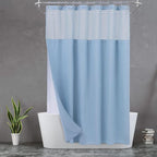 N&Y HOME Waffle Weave Shower Curtain with Snap-in Fabric Liner & Hooks Set - Hotel Style, Waterproof & Washable, Heavyweight Fabric & Mesh Top Window - 71x72, Blue