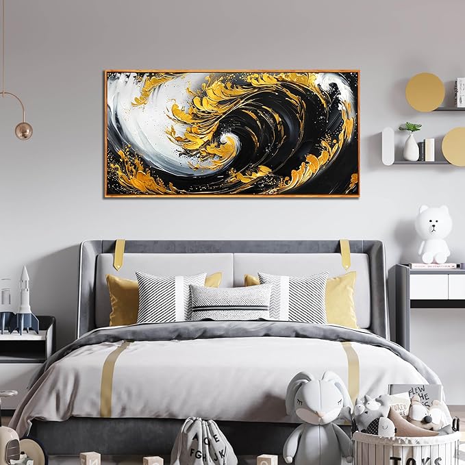 SIXTTART Abstract Living Room Pictures Wall Decor - Modern Office Artwork Wall Decor - Wooden Framed Wall Art for Bedroom Size 24" x 48"