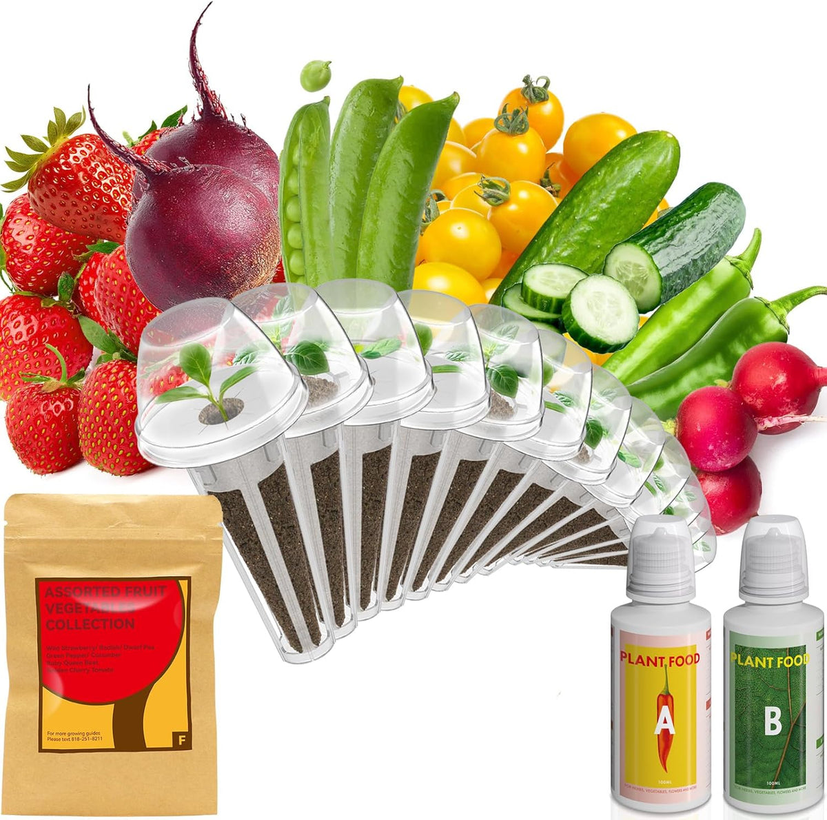 inbloom Fruit Seed Pod Kit for AeroGarden, Ahopegarden, GARDENCUBE, MUFGA, iDoo Hydroponics Growing System, 12-Pods (350+ Seeds Include Strawberry, Tomato, Cucumber, Pea, Ruby Queen Beet)