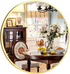 24 Inch Round Mirror - Circle Mirrors for Bathroom, Entryway and Living Room Wall Decor, Modern Hanging Vanity Mirror, Matte Gold Circle Decorative Wall Mirror