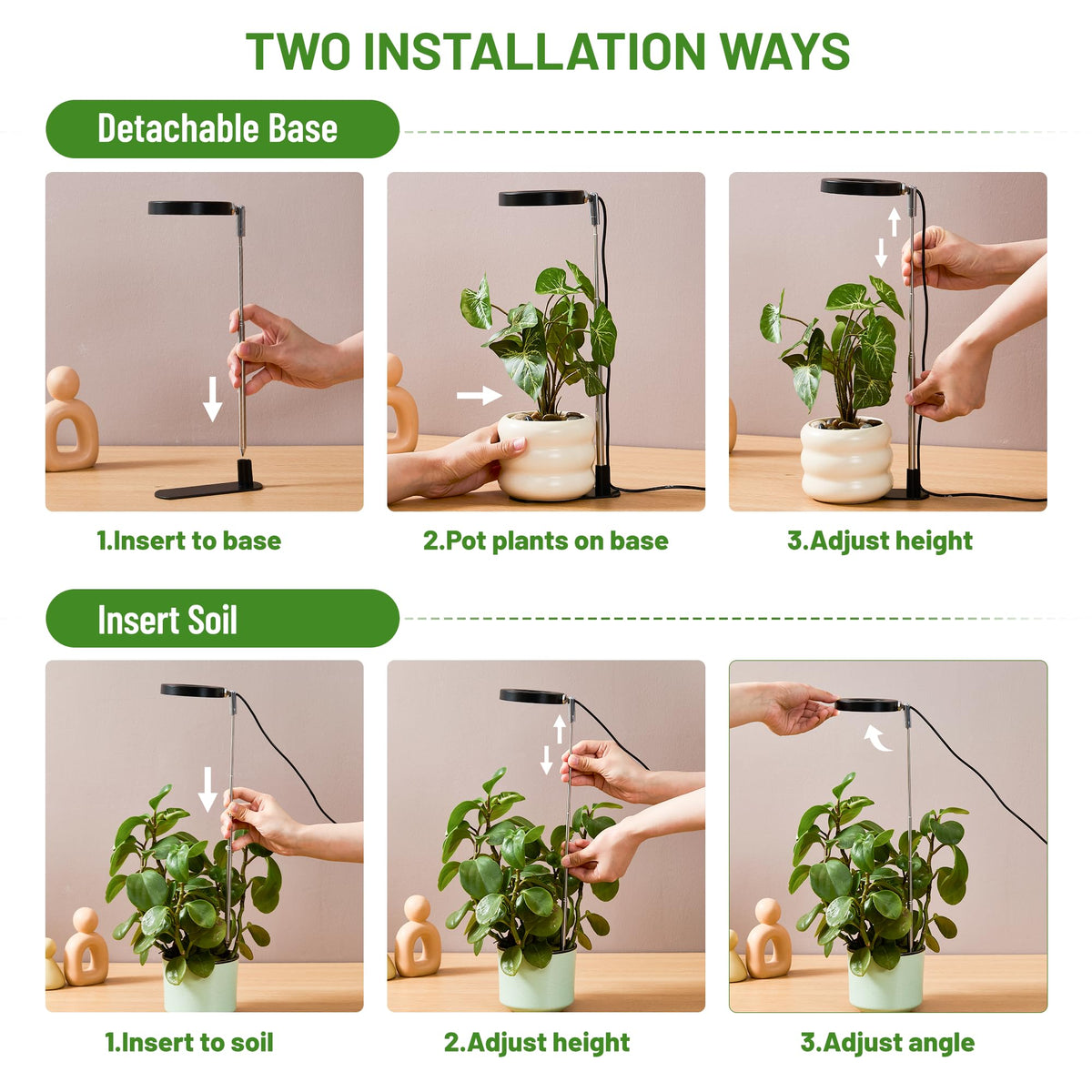 LBW Grow Lights for Indoor Plants, Full Spectrum Halo Grow Light with Base