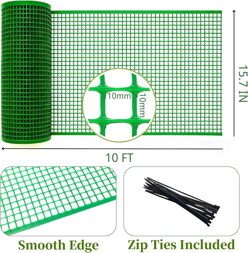 PotatoLife Plastic Wire Mesh Fence, Balcony Fence for Baby and Pets, Safety Fence, Stair Protector, Poultry, Garden, Tree Support, Durable Material, Free Zip Ties (Green, 15.7'' x 10')