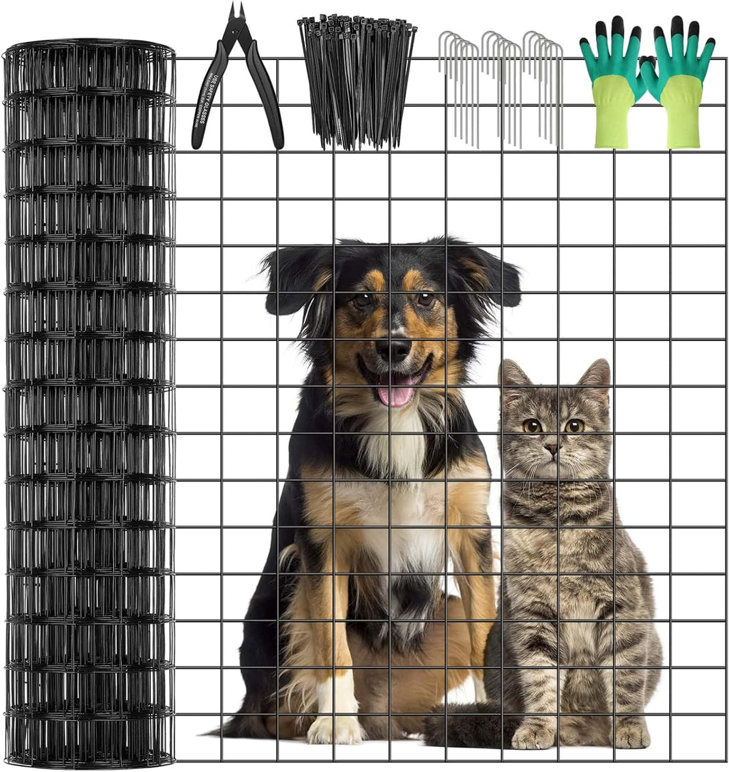 Black Welded Wire Fence 36 Inch x 59 Foot, 2.4" x 2.4" 14GA PVC Coated Wire Fencing for Garden Bed, Vinyl Coated Metal Wire Mesh Roll for Yard Vegetable Plant Protection Chicken Dog Poultry Netting