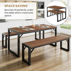 SHA CERLIN Kitchen Dining Table Set for 4 with Benches, Rustic Small Space Saving Dinette, Heavy Duty Metal Frame