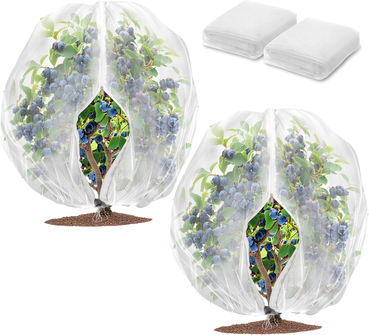 2 Pack Fruit Tree Netting Bags with Zipper and Drawstring, 4 x 5ft Ultra Fine Mesh Garden Netting Plant Cover, Bird Netting for Blueberry Bushes, Fruit Trees, Flowers (White, 4 x 5 ft)