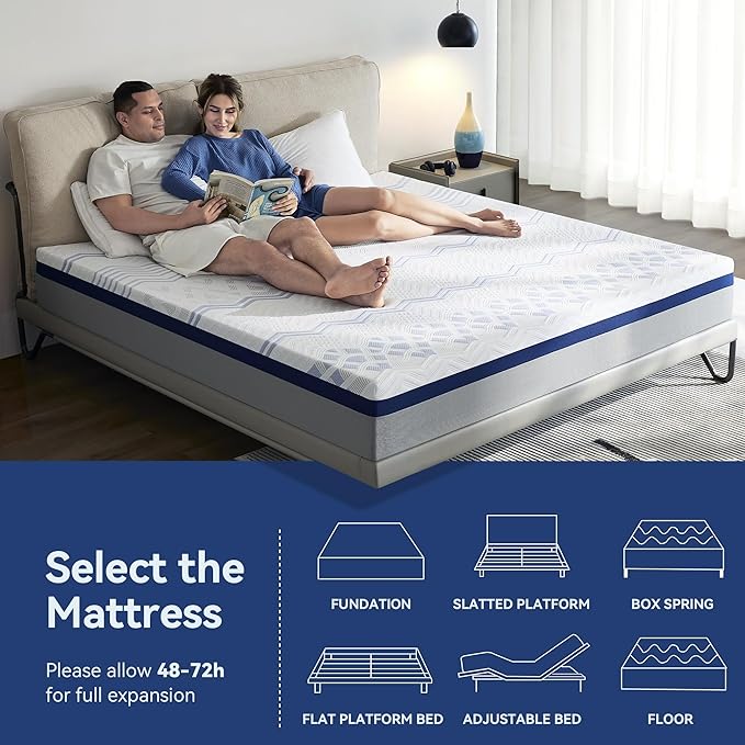 BedsPick 10 Inch Queen Gel Memory Foam Mattress in a Box, Medium-Firm Feel for Back Pain Relief, Fiberglass Free, Motion Isolation, CertiPUR-US Certified