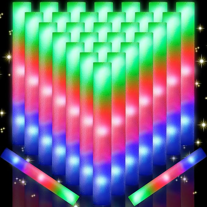 124 PCS Glow Sticks, Foam Glow Sticks, Foam Light up Sticks with 3 Modes Colorful Flashing, Glow In The Dark Party Supplies, Glow Sticks Bulk Party Pack, Foam Glow Sticks Bulk for Party, Raves